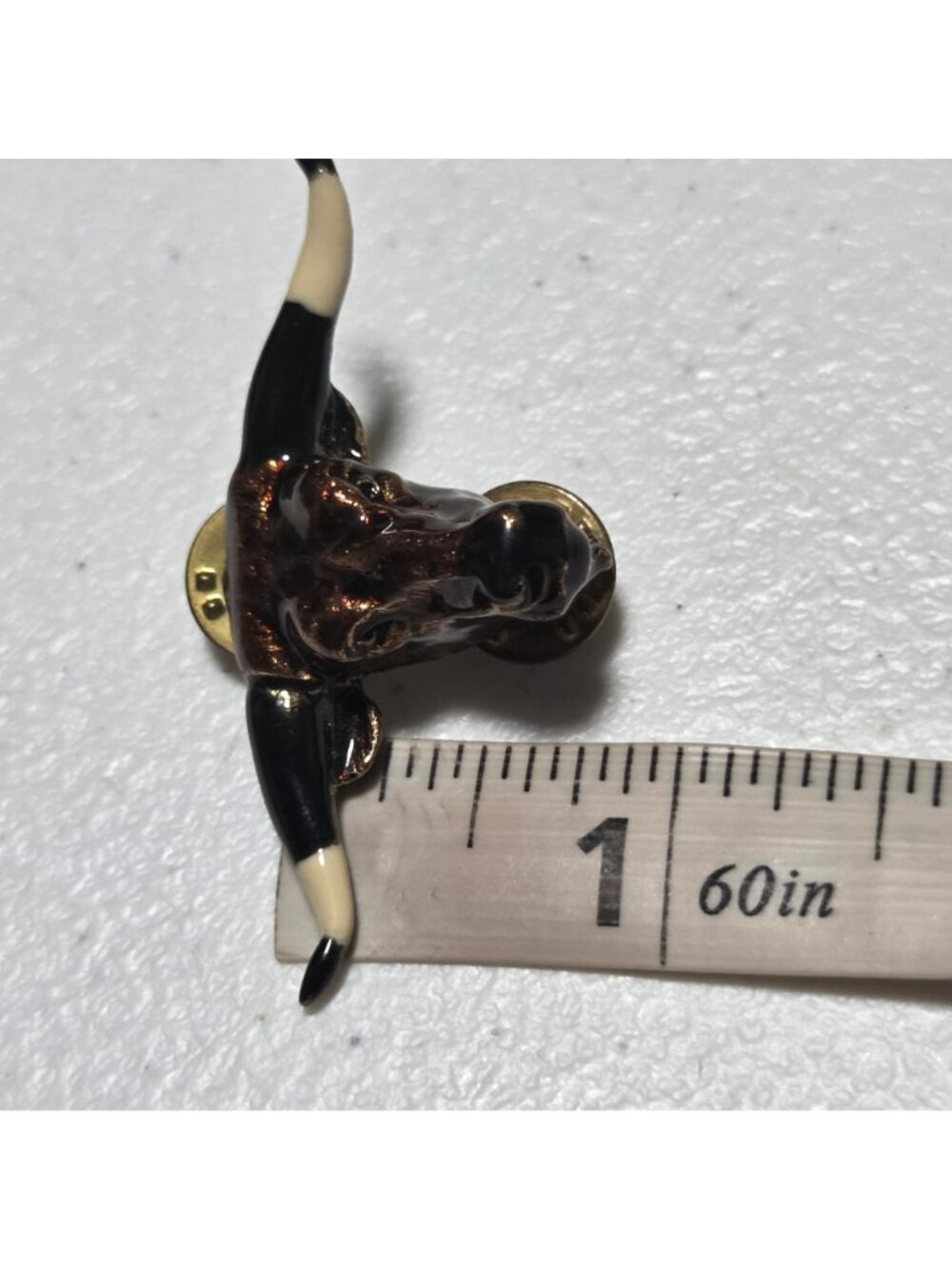 Vintage Texas Longhorn Bull Enamel Lapel Pin Dual Clutch Back Western Ranch - Picture 4 of 4